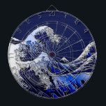 The Great Hokusai Wave Carbon Fibre Style Dartboard<br><div class="desc">A custom design inspired by the Great Wave of Kanagawa painted by ancient Japanese artist Hokusai. It is rendered as to look like silver chrome steel on a racy modern navy blue carbon fibre like background. Sounds good, a great gift idea. Use the "Ask this Designer" link to contact us...</div>