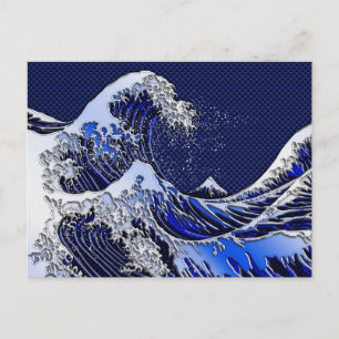 The Great Hokusai Wave Carbon Fibre Style Postcard