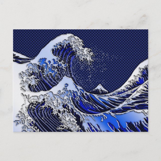 The Great Hokusai Wave Carbon Fibre Style Postcard (Front)