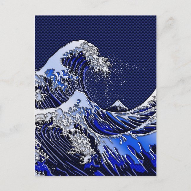 The Great Hokusai Wave Carbon Fibre Style Postcard (Front)