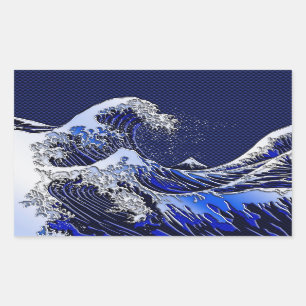 The Great Hokusai Wave Carbon Fibre Style Rectangular Sticker