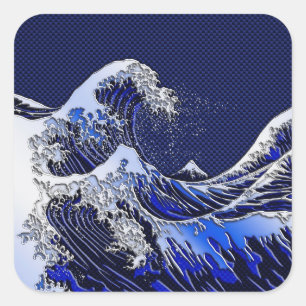 The Great Hokusai Wave Carbon Fibre Style Square Sticker