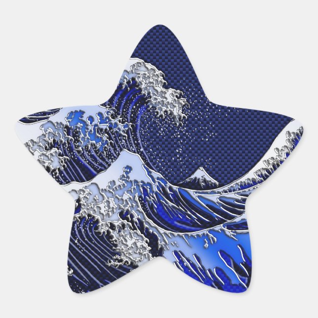 The Great Hokusai Wave Carbon Fibre Style Star Sticker (Front)