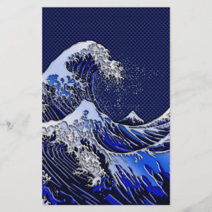 The Great Hokusai Wave Carbon Fibre Style Stationery