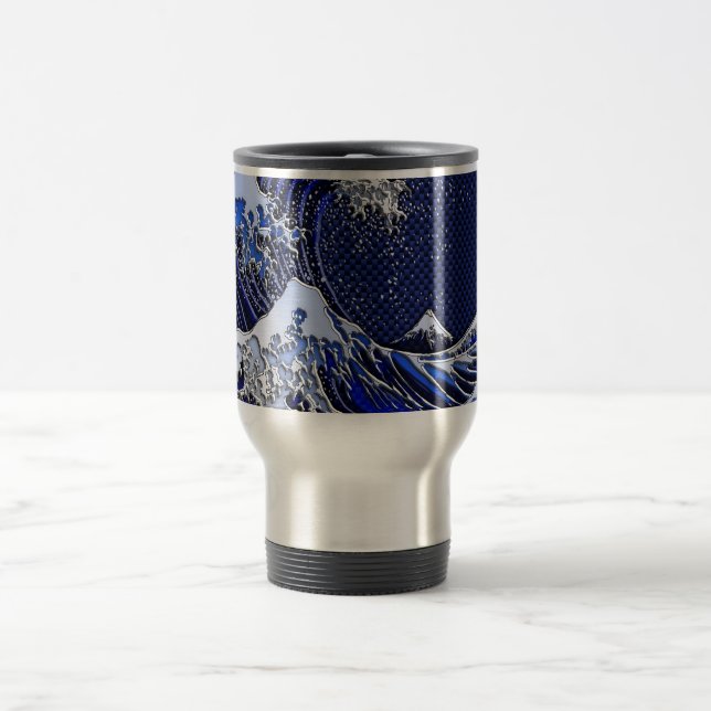 The Great Hokusai Wave Carbon Fibre Style Travel Mug (Center)