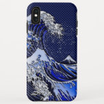 The Great Hokusai Wave chrome carbon blue styles iPhone XS Max Case<br><div class="desc">A custom design inspired by the Great Wave of Kanagawa painted by ancient Japanese artist Hokusai. It is rendered as to look like silver chrome steel on a racy modern navy blue carbon fibre like background. Sounds good, a great gift idea. Use the "Ask this Designer" link to contact us...</div>