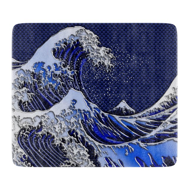 The Great Hokusai Wave chrome carbon fibre Decor Cutting Board (Front)