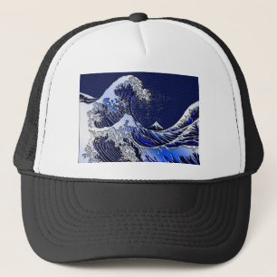The Great Hokusai Wave chrome carbon fibre Decor Trucker Hat