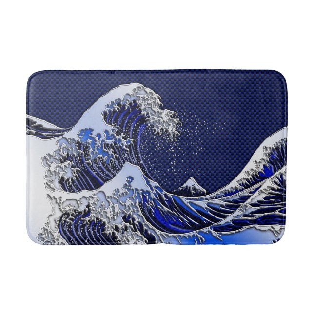 The Great Hokusai Wave chrome carbon fibre styles Bath Mat (Front)