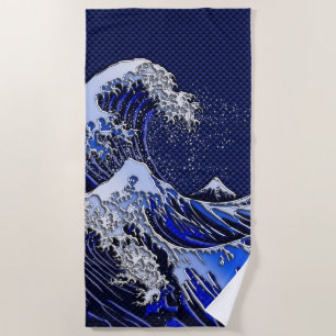 The Great Hokusai Wave chrome carbon fibre styles Beach Towel