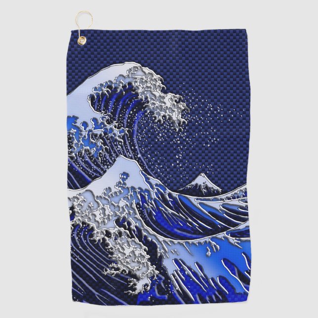 The Great Hokusai Wave chrome carbon fibre styles  Golf Towel (Front)