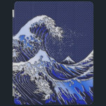 The Great Hokusai Wave chrome carbon fibre styles iPad Cover<br><div class="desc">A custom design inspired by the Great Wave of Kanagawa painted by ancient Japanese artist Hokusai. It is rendered as to look like silver chrome steel on a racy navy blue carbon fibre like background. Sounds good,  a great gift idea.</div>