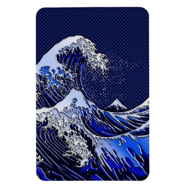 The Great Hokusai Wave chrome carbon fibre styles Magnet (Vertical)