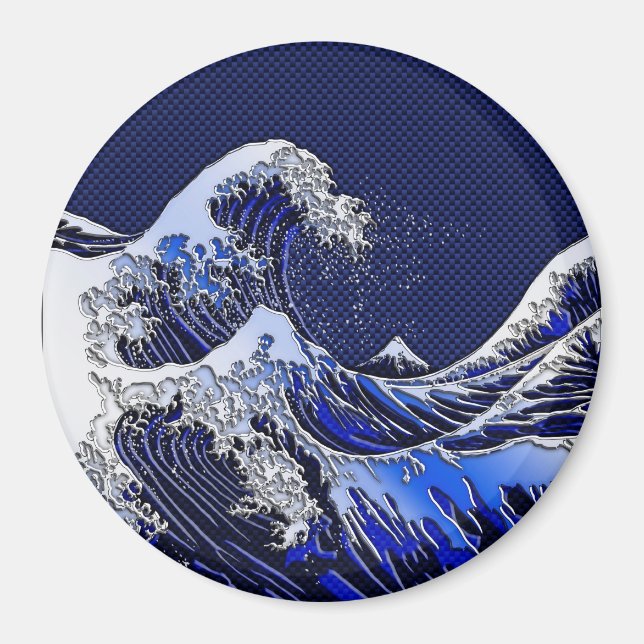 The Great Hokusai Wave chrome carbon fibre styles Magnet (Front)