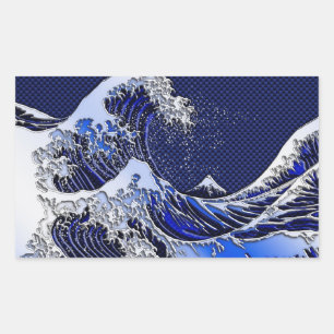 The Great Hokusai Wave chrome carbon fibre styles Rectangular Sticker