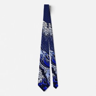 The Great Hokusai Wave chrome carbon fibre styles Tie