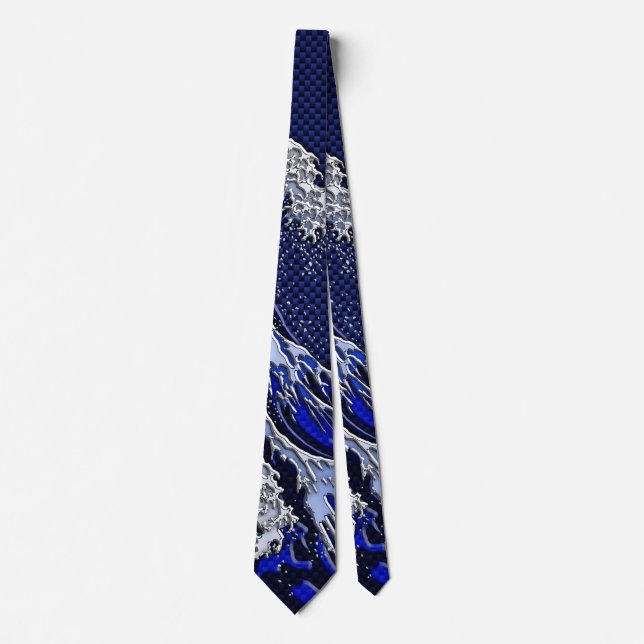 The Great Hokusai Wave chrome carbon fibre styles Tie (Front)