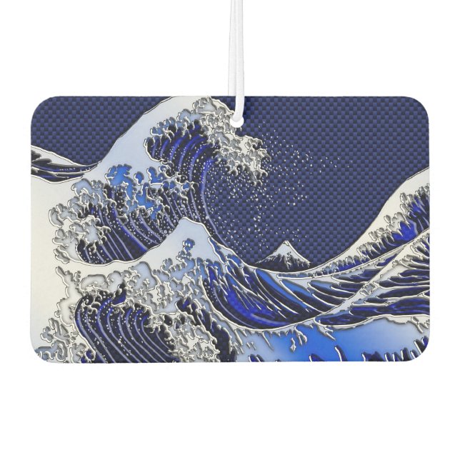 The Great Hokusai Wave Chrome Carbon Style Car Air Freshener (Front)