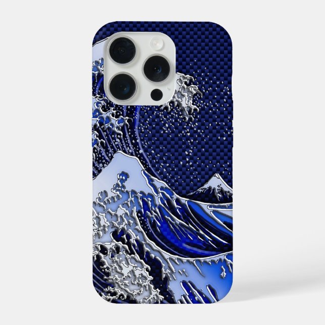 The Great Hokusai Wave Chrome Carbon Style iPhone Case (Back)