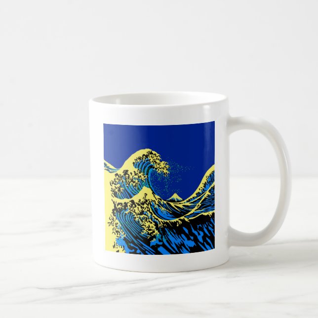 The Great Hokusai Wave in Blue Pop Art Style Coffee Mug (Right)