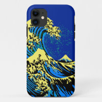The Great Hokusai Wave in Blue Yellow Pop Style
