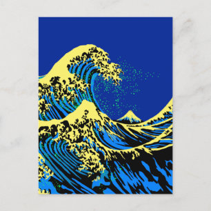 The Great Hokusai Wave in Blue Yellow Pop Style Postcard
