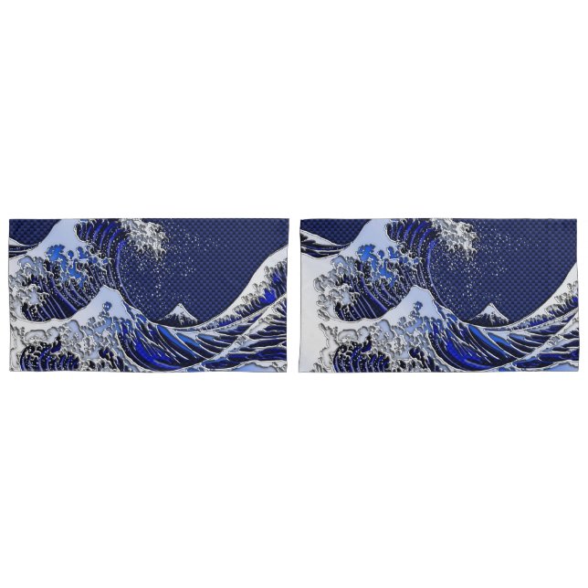 The Great Hokusai Wave in Chrome Style Pillowcase (Front-Set)