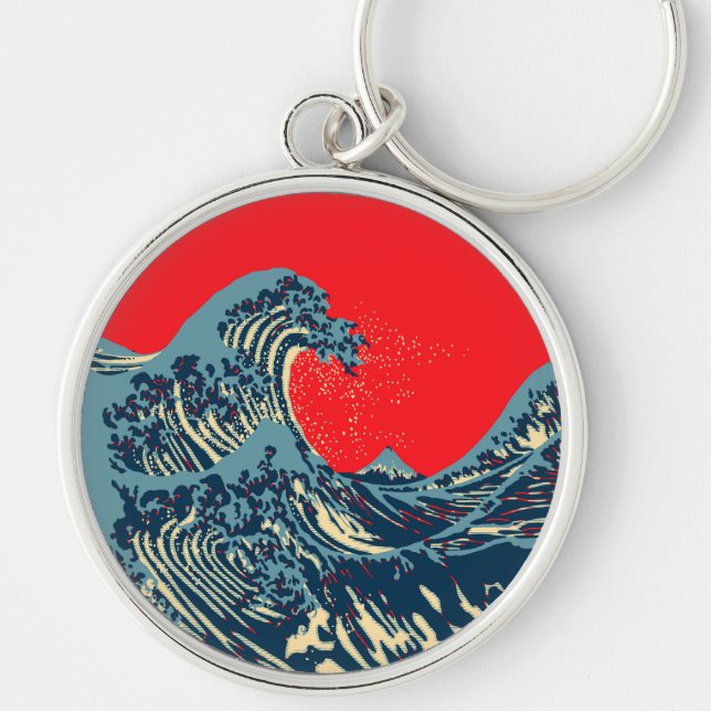 The Great Hokusai Wave in Colourful Style Key Ring (Front)
