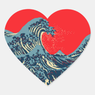 The Great Hokusai Wave in Hope Art Style Heart Sticker