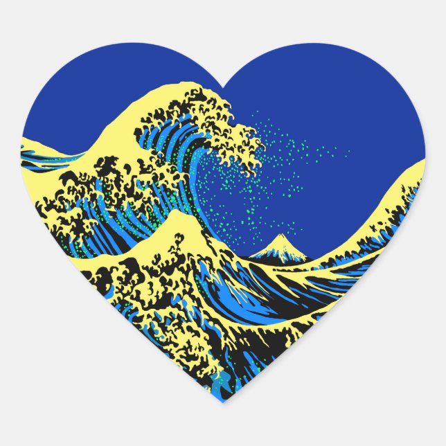 The Great Hokusai Wave in Pop Art Style Accent Heart Sticker (Front)