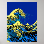 The Great Hokusai Wave in Pop Art Style Accent Poster<br><div class="desc">A custom design inspired by the Great Wave of Kanagawa painted by ancient Japanese artist Hokusai. It is rendered in a vibrant blue pop art style. Sounds good, a great gift idea. Use the "Ask this Designer" link to contact us with your special design requests or for some assistance with...</div>