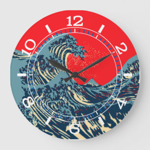 The Great Hokusai Wave in Pop Art Style Dial on a Large Clock
