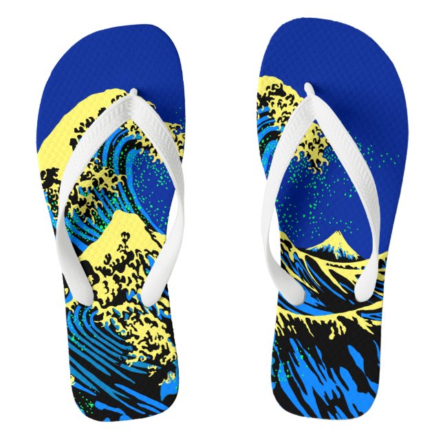 The Great Hokusai Wave in Pop Art Style Flip Flops (Footbed)