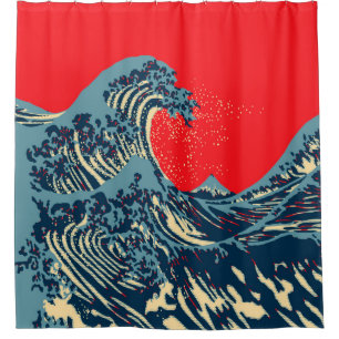 The Great Hokusai Wave in Pop Style Shower Curtain