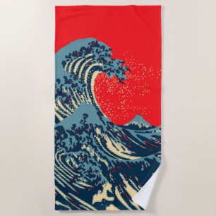 The Great Hokusai Wave in Vibrant Pop Style Beach Towel