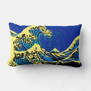 The Great Hokusai Wave in Vibrant Pop Style Lumbar Cushion