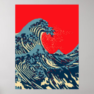 The Great Hokusai Wave in Vibrant Style Poster