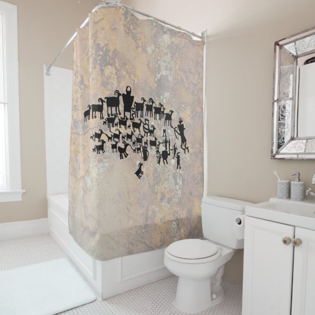 The Great Hunt Petroglyph Panel Shower Curtain (In Situ)