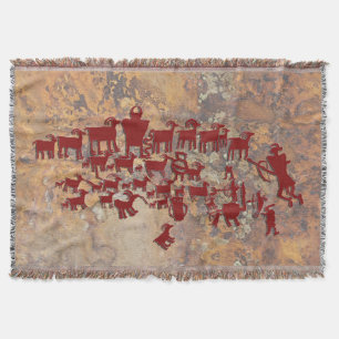 The Great Hunt Petroglyph Panel Throw Blanket