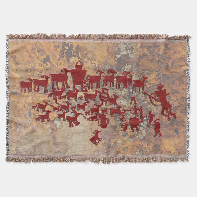 The Great Hunt Petroglyph Panel Throw Blanket (Front)