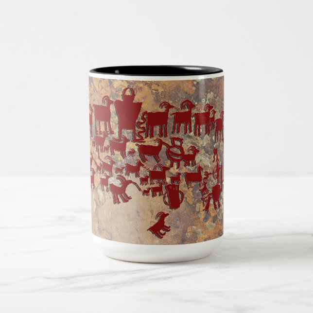 The Great Hunt Petroglyph Panel Two-Tone Coffee Mug (Center)