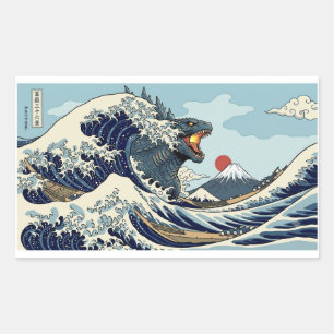 The Great Kaiju Wave - Epic Hokusai Monster Parody Rectangular Sticker