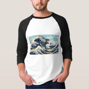 The Great Kaiju Wave - Epic Hokusai Monster Parody T-Shirt