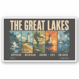 The Great Lakes Landmarks Illustration Vintage