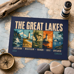 The Great Lakes Landmarks Illustration Vintage Postcard