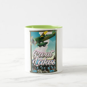 The Great Lakes plane travel poster Two-Tone Coffee Mug