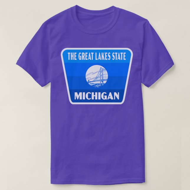 The Great Lakes State Michigan Retro Badge Blue T-Shirt (Design Front)