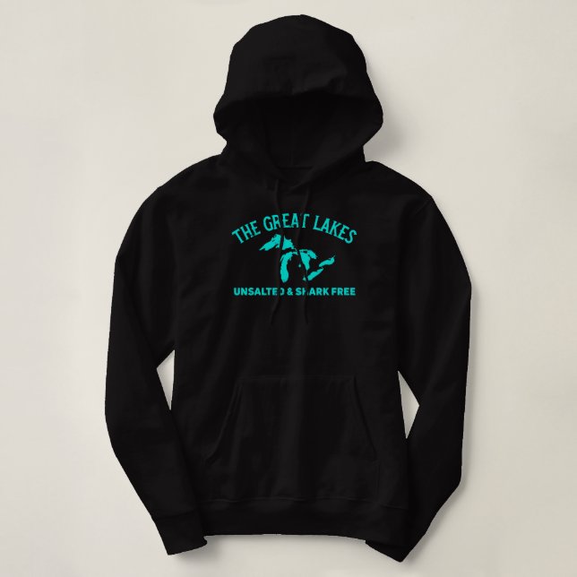 The Great Lakes Unsalted & Shark Free Michigan Gif Hoodie (Design Front)