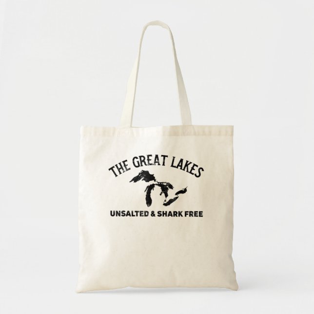 The Great Lakes Unsalted & Shark Free Michigan Gif Tote Bag (Front)