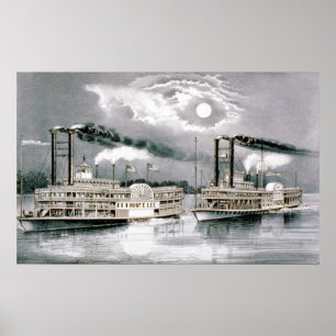 The Great Mississippi Steamboat Race - 1870 Poster